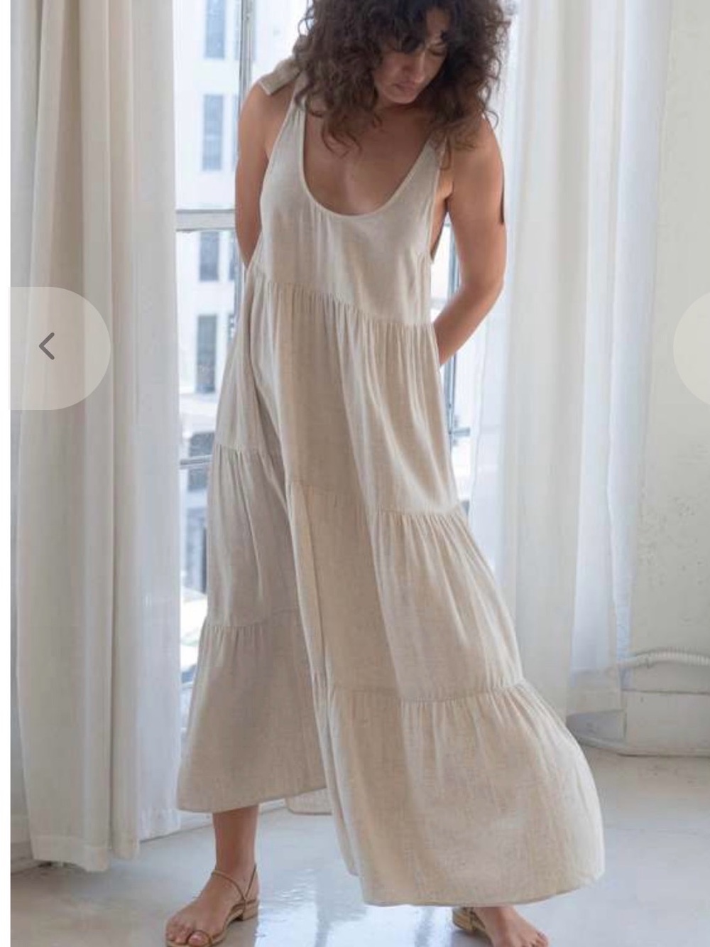 RACHEL PALLY Linen Adelaide Dress Natural Tiered Maxi with ties at shoulder med